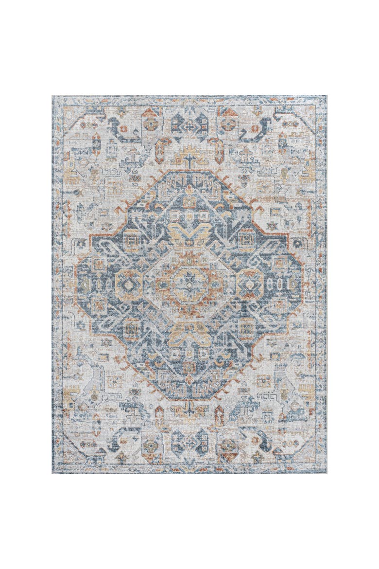 Shaemus Bohemian Medallion Low-Pile Machine-Washable Area Rug, Alternate, color, Cream/Blue/Terra