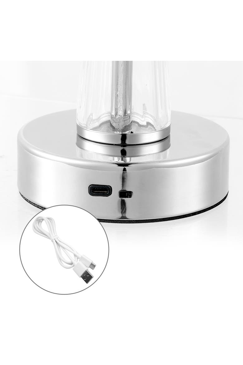 Madelyn Bohemian Classic Acrylic Rechargeable Integrated Portable LED Table Lamp, Alternate, color, Clear/Chrome