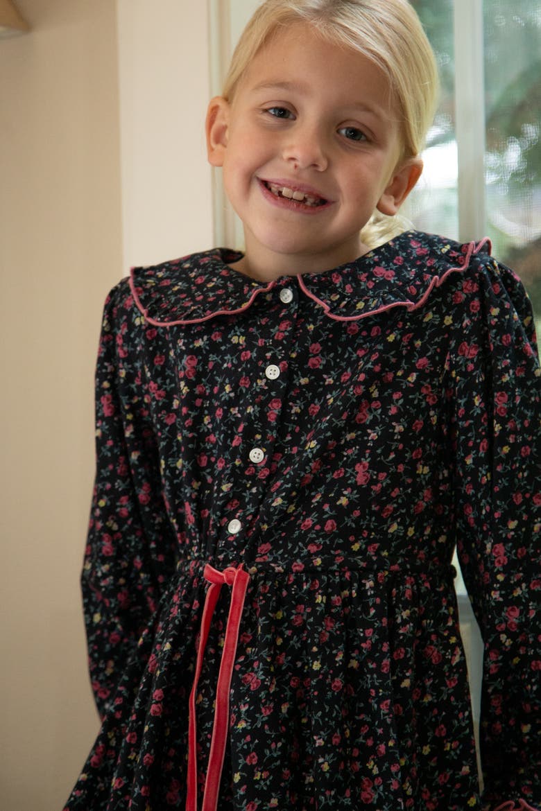 Girls Adelaide Velvet Tie Dress, Alternate, color, Ebony Floral