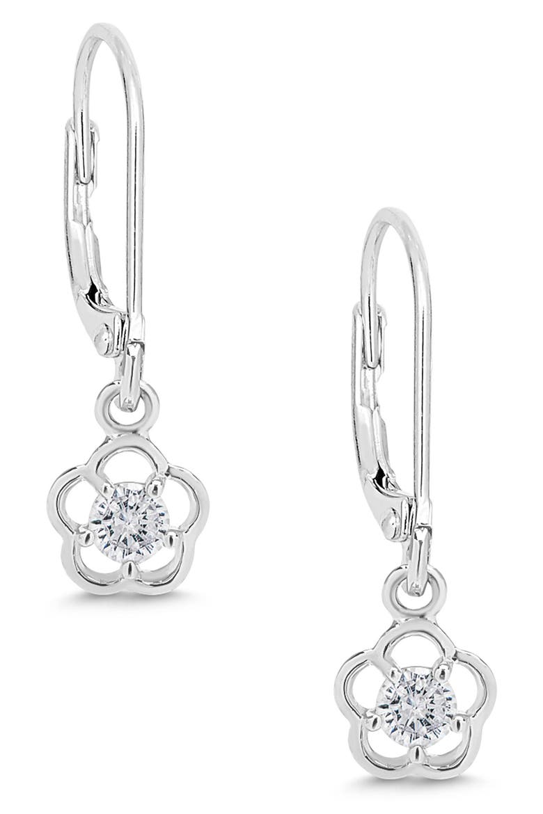 Kids' Flower Cubic Zirconia Drop Earrings, Main, color, SILVER