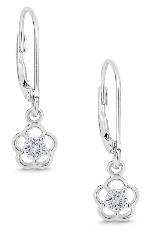 Kids' Flower Cubic Zirconia Drop Earrings