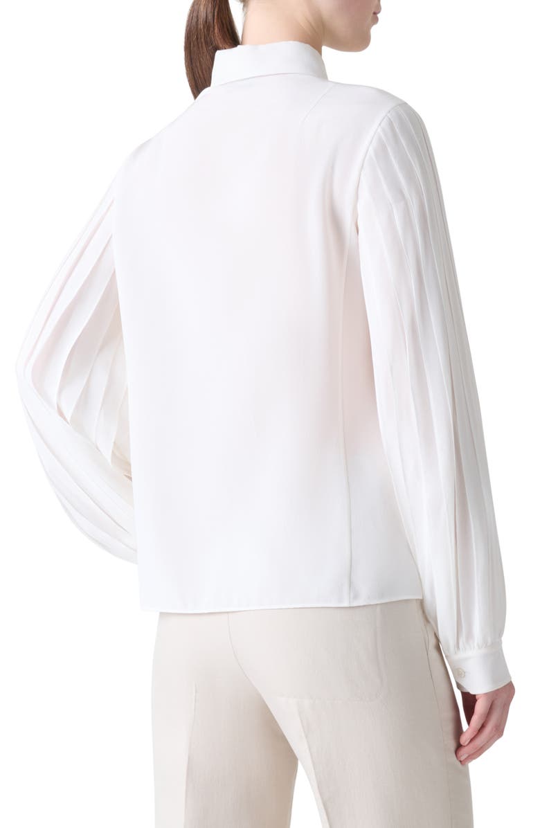 Akris Ribbon Sleeve Silk Button-Up Shirt, Alternate, color, Ecru
