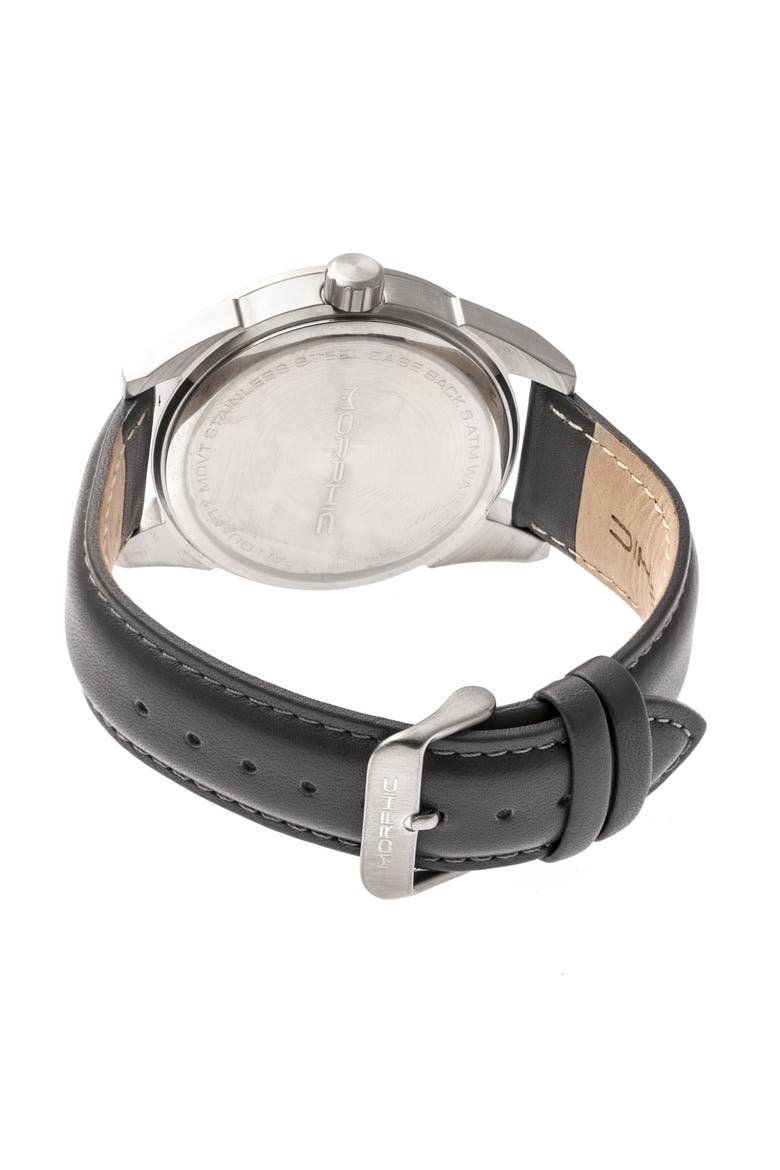 M63 Series Leather-Band Watch w/Date, Alternate, color, Silver/Black