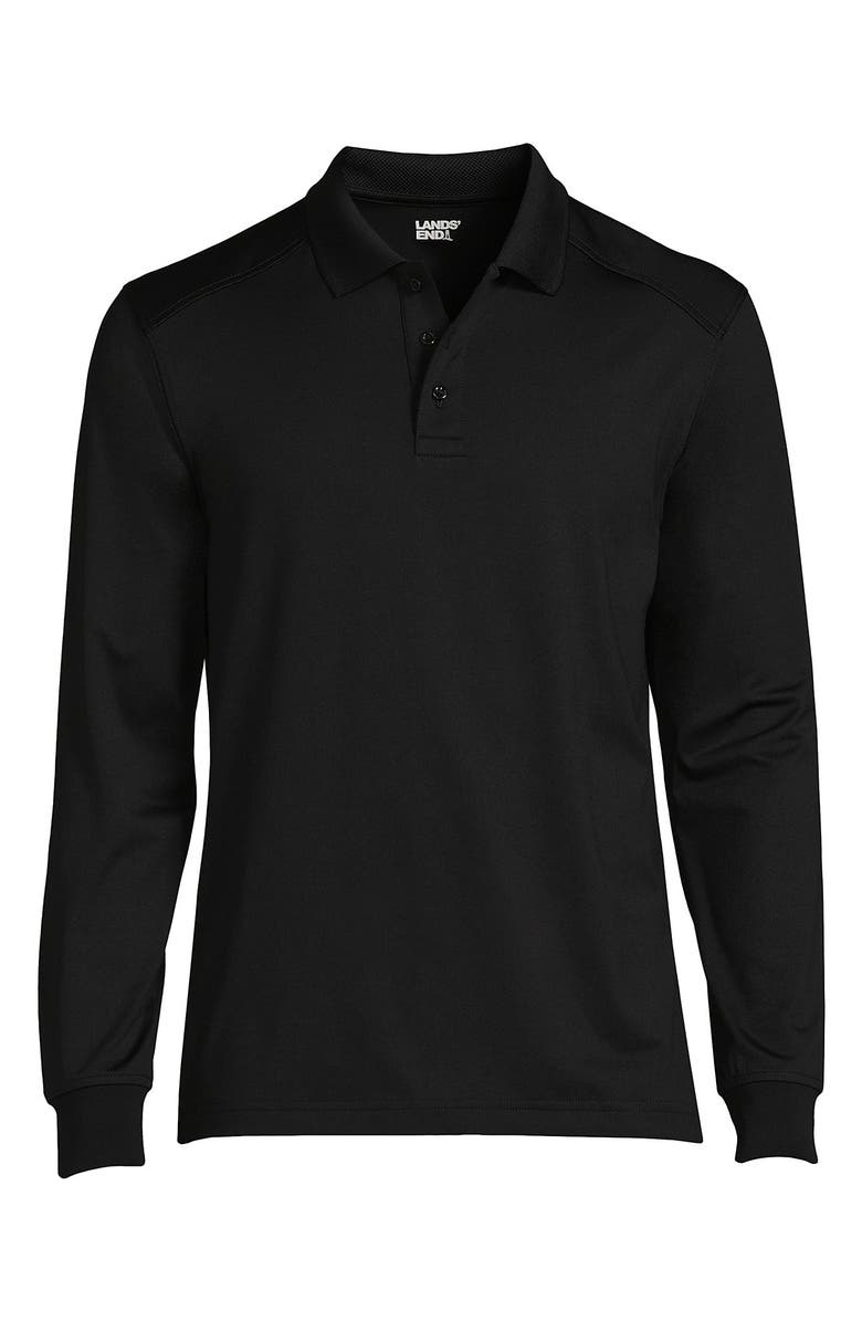 Lands' End School Uniform  Long Sleeve Rapid Dry Polo Shirt, Alternate, color, Black