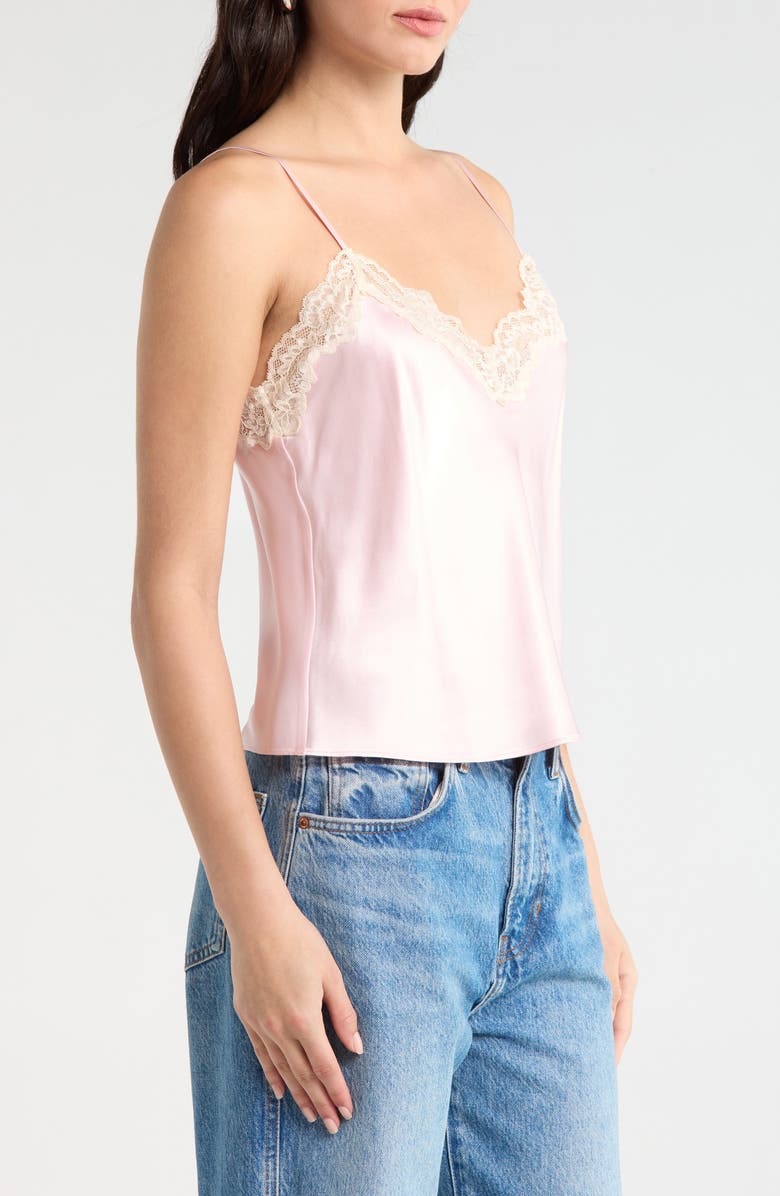 Reformation Teddy Lace Trim Silk Crop Camisole, Alternate, color, Cherry Blossom Lace