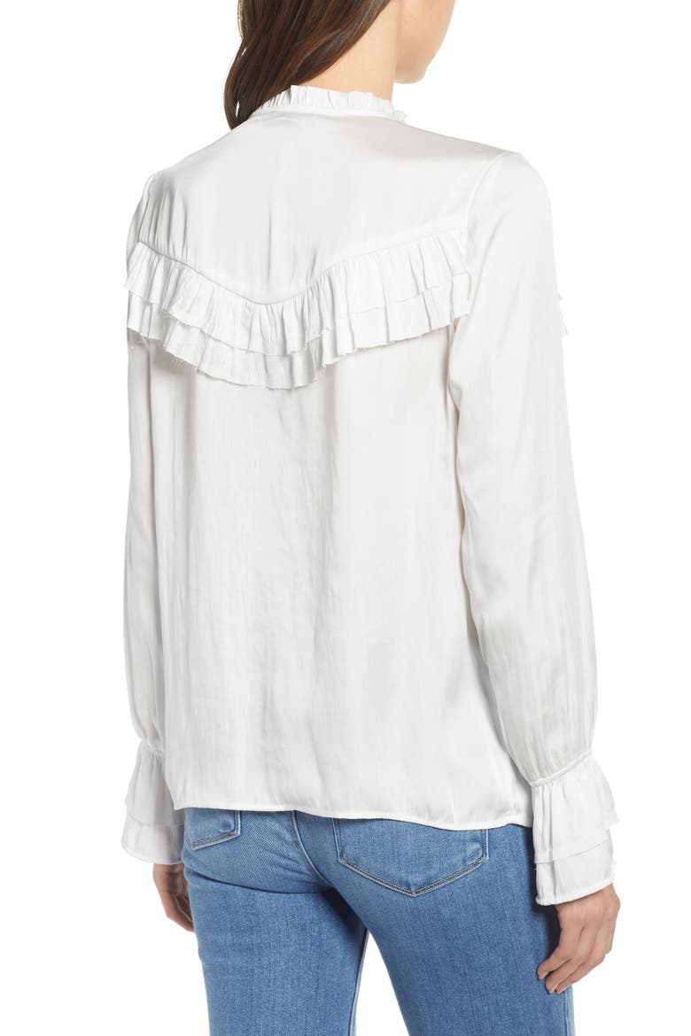 Anguilla Ruffle Yoke Matte Satin Blouse, Alternate, color, WHITE