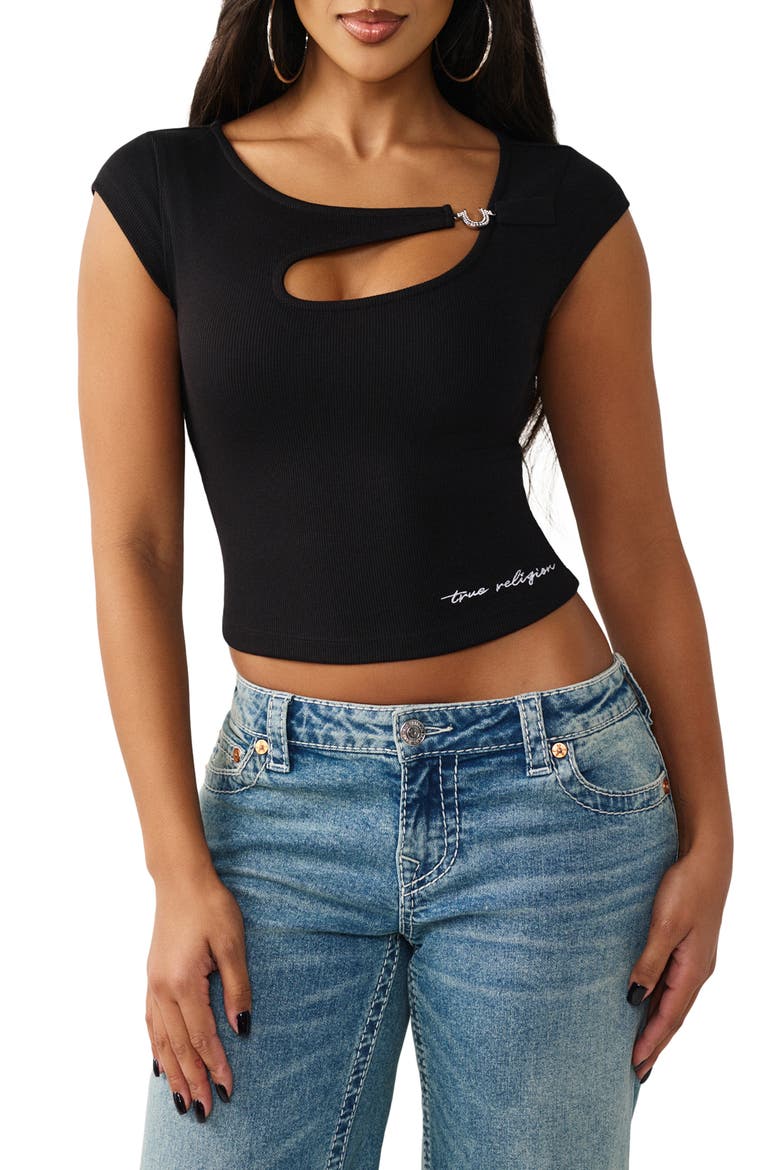 Cutout Rib T-Shirt, Main, color, JET BLACK