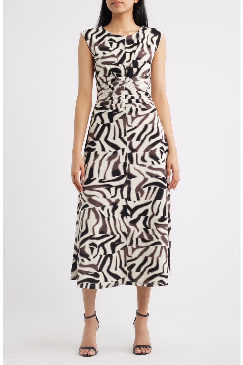 Ruched Sleeveless Jersey Midi Dress, Main, color, MOLLASSES/ WHITE DOVE