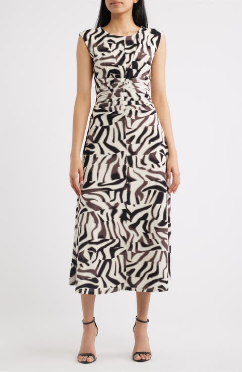 Ruched Sleeveless Jersey Midi Dress