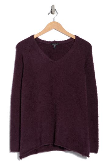 Eileen Fisher V-neck Organic Cotton Sweater In Purple