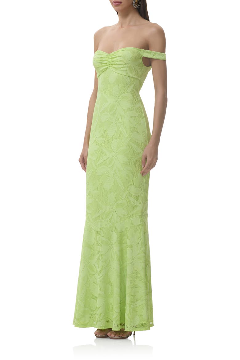 Morgan Floral Mesh Off the Shoulder Dress, Alternate, color, LIME ESSENCE
