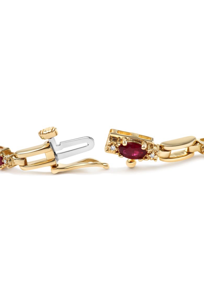 10K Yellow Gold Oval Ruby and 1/10 Cttw Diamond Bar Prong Set Bracelet, Alternate, color, Yellow