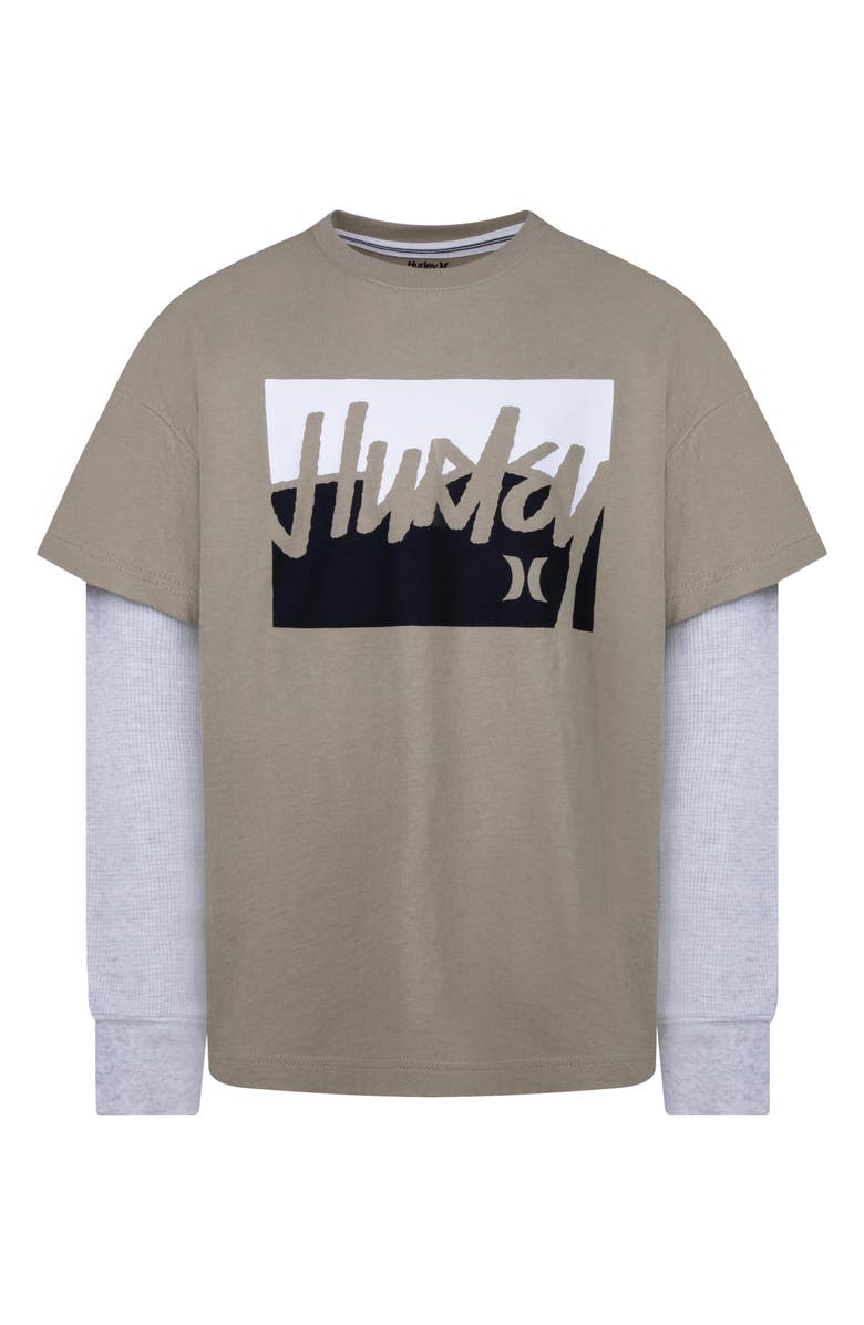 Hurley Kids' Graphic Print Long Sleeve Twofer T-Shirt, Main, color, 