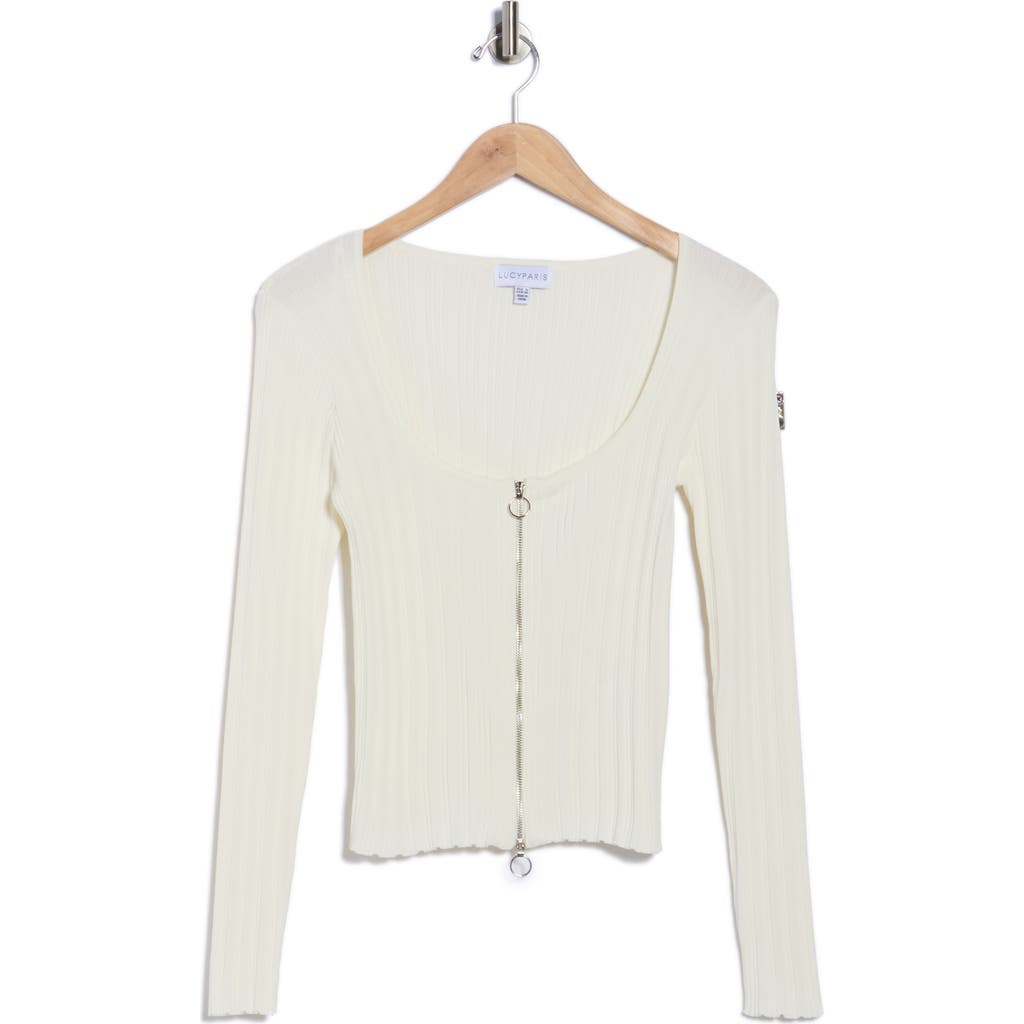 Lucy Paris Wina Zip Front Rib Top In White