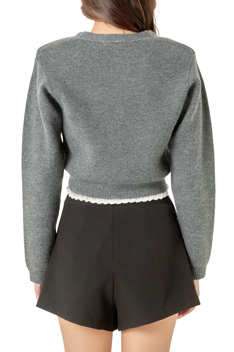 Lace Trim Cardigan, Alternate, color, CHARCOAL