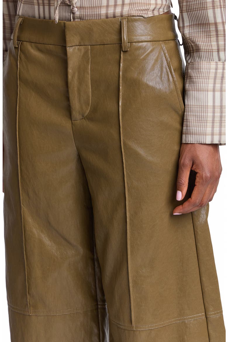 Pintuck Faux Leather Trouser Shorts, Alternate, color, DEEP MOSS