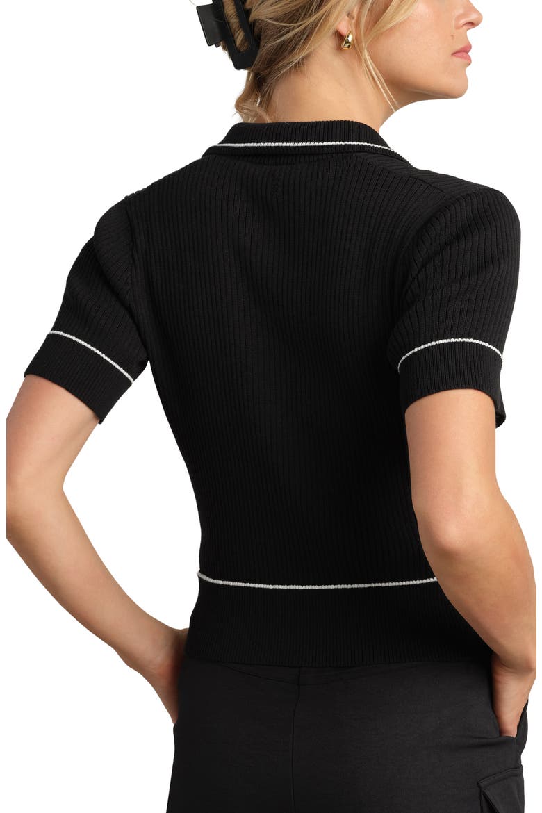 Birdie Rib Polo Sweater, Alternate, color, BLACK