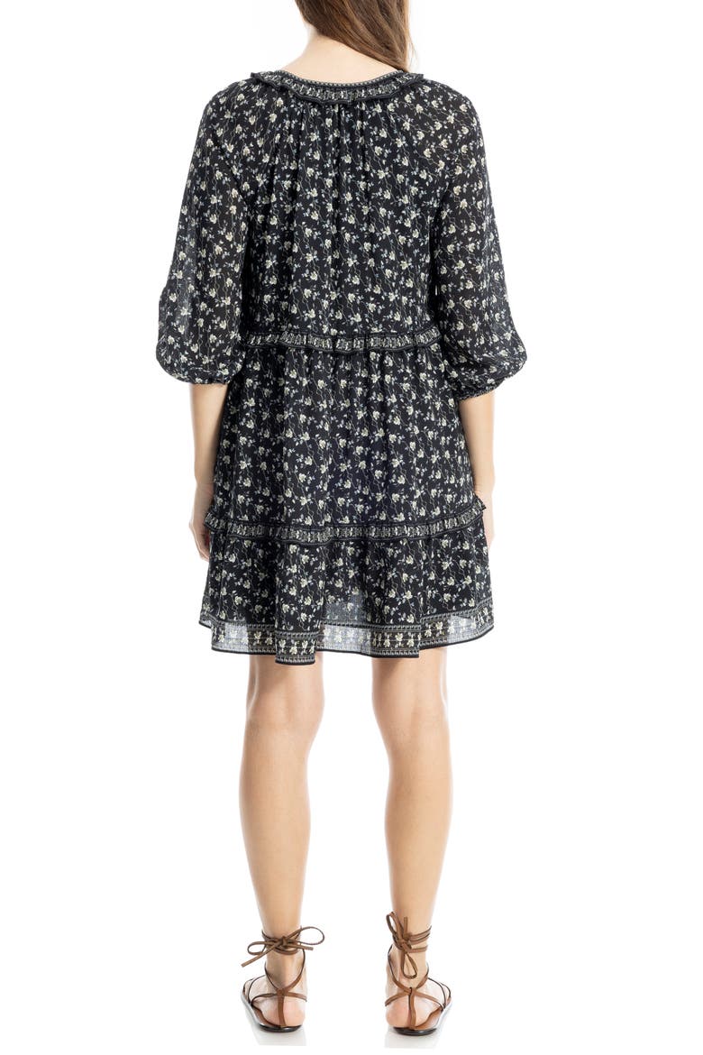 Floral Three-Quarter Sleeve Keyhole Minidress, Alternate, color, BLACK FLORAL