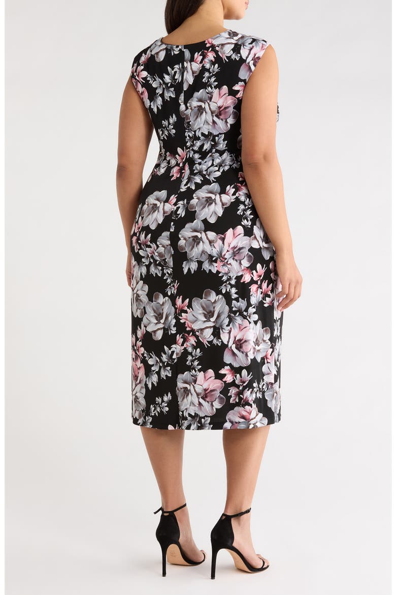 Floral Cowl Neck Cap Sleeve Midi Dress, Alternate, color, BLACK