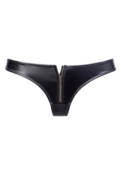 Faux Leather Zip Thong