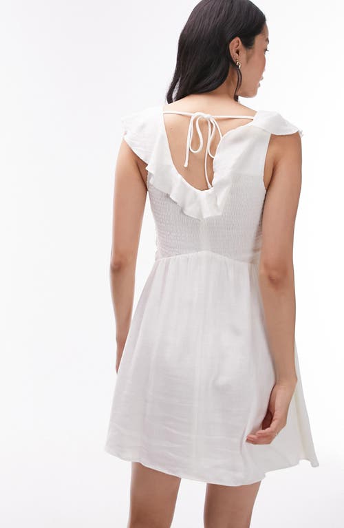 Topshop Ruffle Strap Cotton Blend Minidress In Ivory