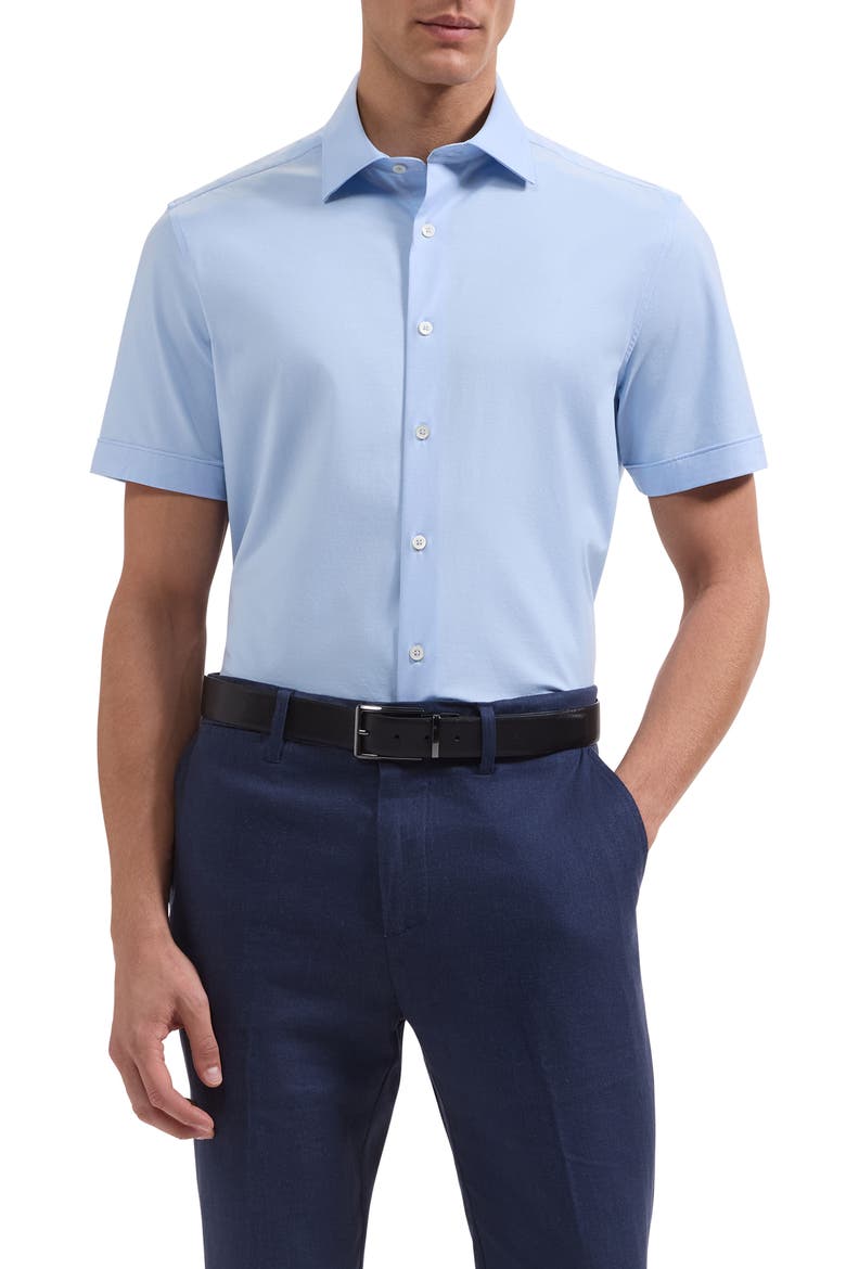 Miles OoohCotton® Solid Short Sleeve Button-Up Shirt, Main, color, SKY