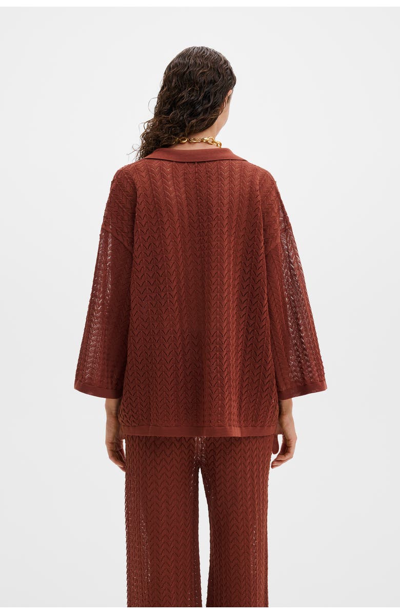 Malina Imene Pointelle Knitted Collared Top, Alternate, color, Rust