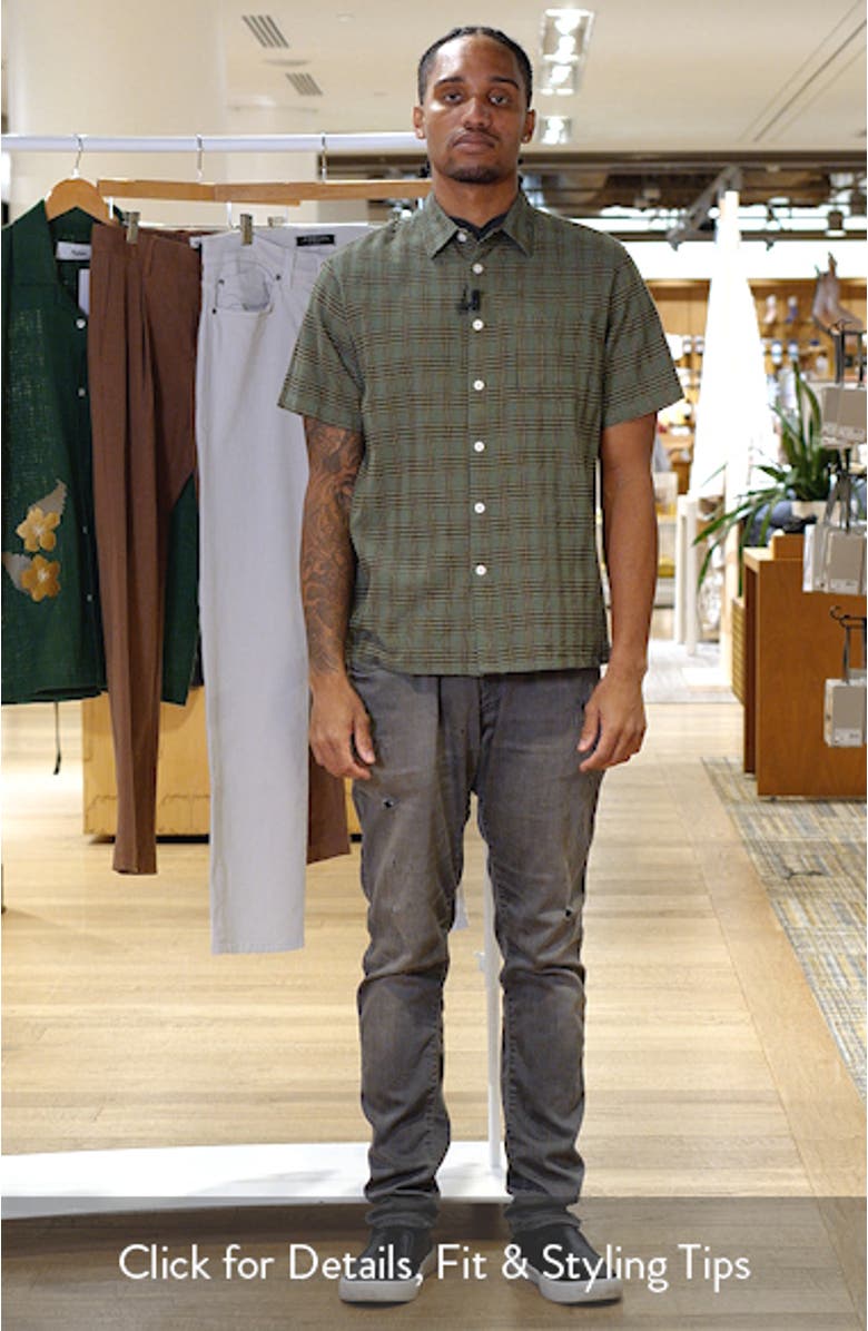 Office Woven Check Short Sleeve Cotton Button-Up Shirt, sales video thumbnail