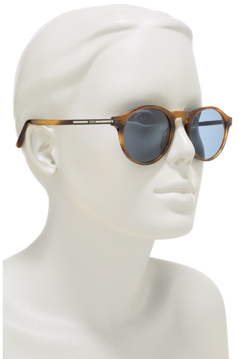 TODS 50mm Round Sunglasses, Alternate, color, COLOURED HAVANA / BLUE