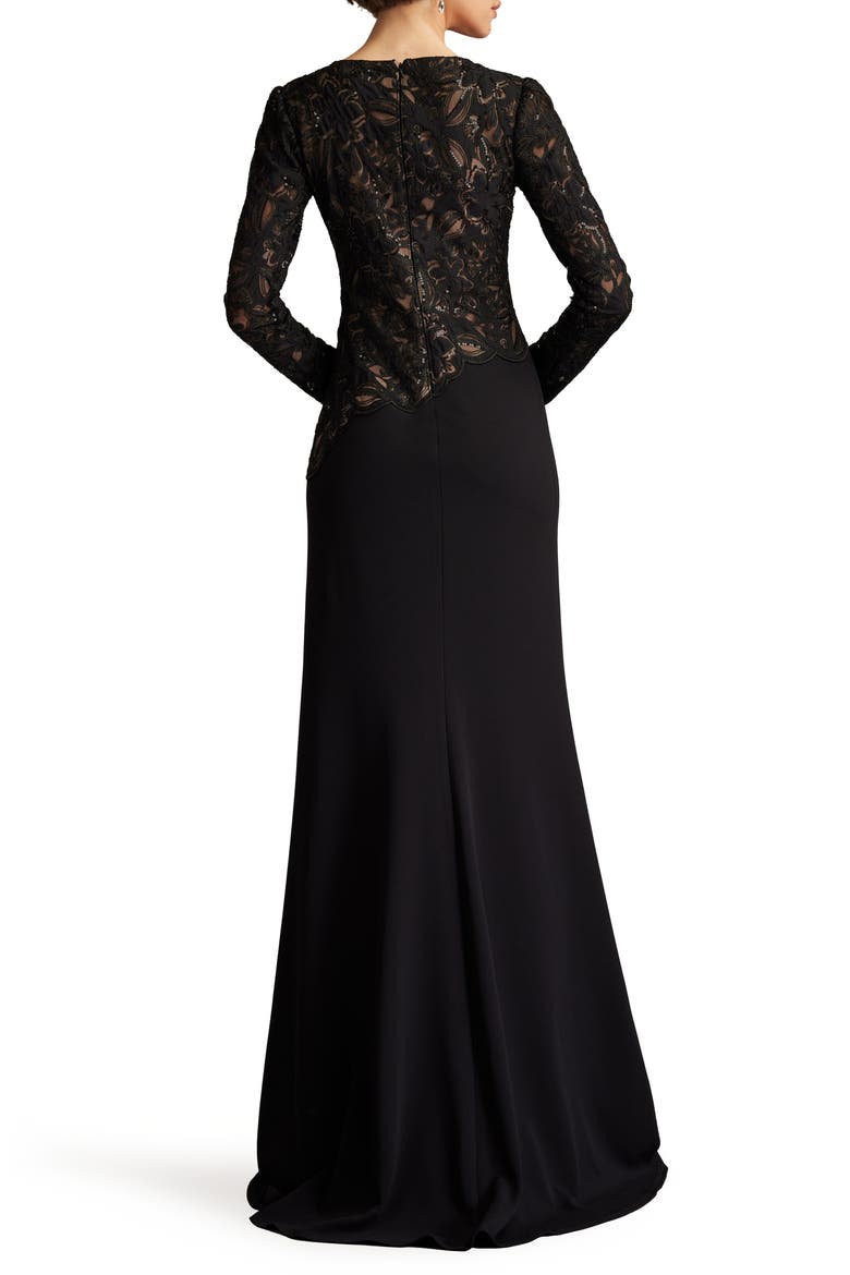 Embroidered Lace Long Sleeve Gown, Alternate, color, BLACK/ BEIGE