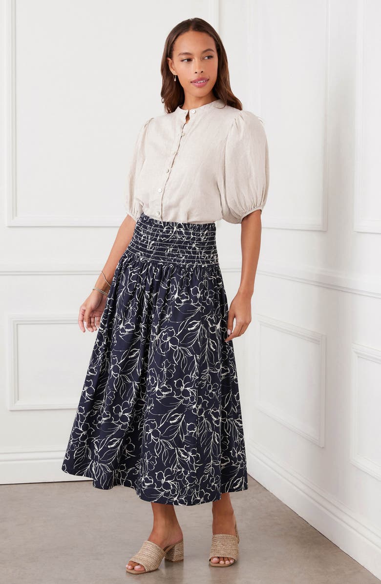 Karen Kane Puff Sleeve Linen Button-Up Top, Alternate, color, Oatmeal