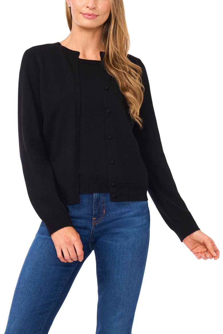 Attached Tank Cardigan Sweater, Main, color, RICH BLACK