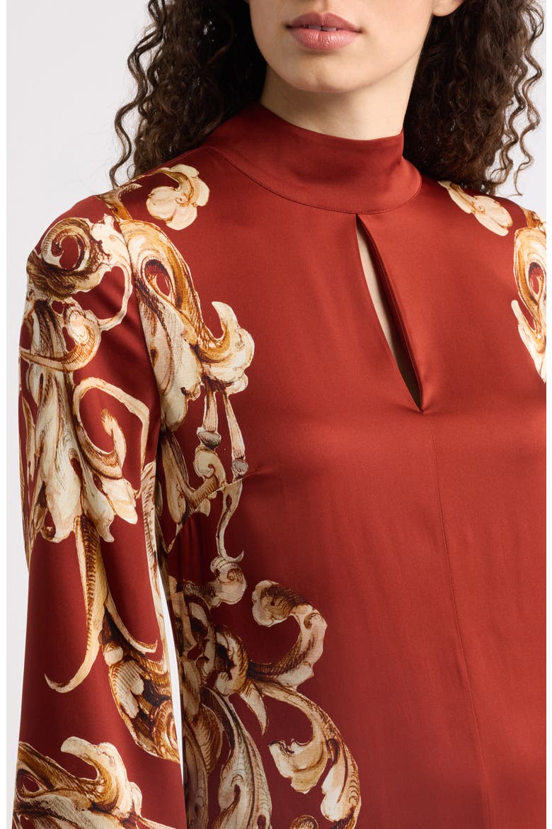 The Analeia Paisley Detail Long Sleeve Silk Blend Midi Dress, Alternate, color, DREAM MAP