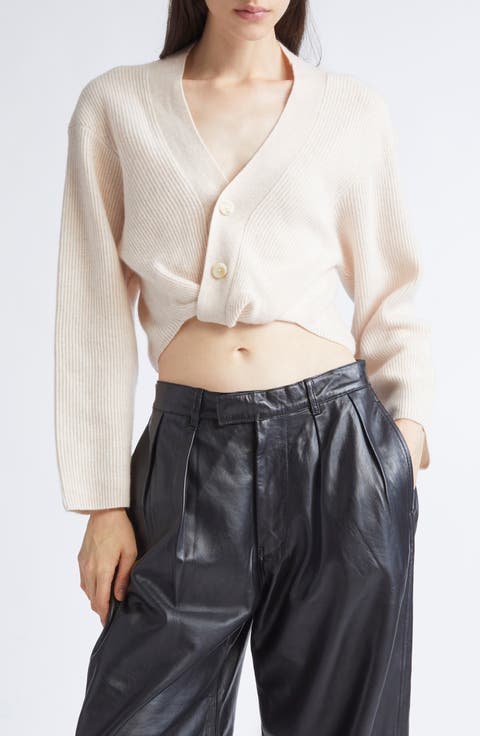 Rib Twisted Hem Cashmere Cardigan