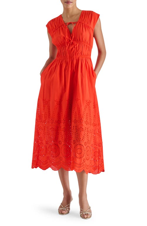 Steve Madden Clementina Eyelet Cotton Midi Dress In Red
