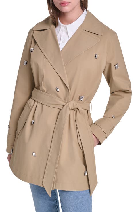 Rhinestone Embellished Short Trench Coat