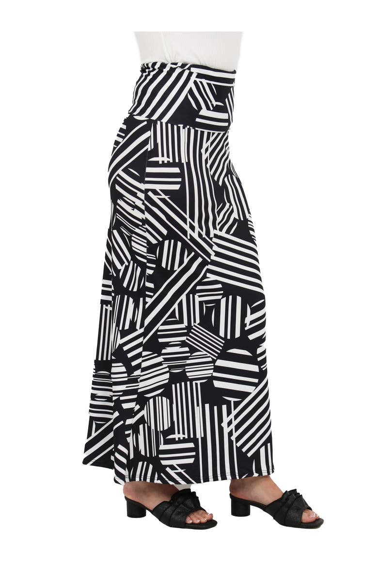 Womens Essential Abstract Print Foldover Waist Maxi Skirt, Alternate, color, Black Multi