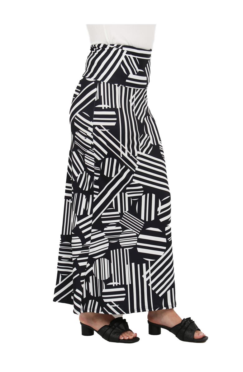24seven Comfort Apparel Womens Essential Abstract Print Foldover Waist Maxi Skirt, Alternate, color, Black Multi