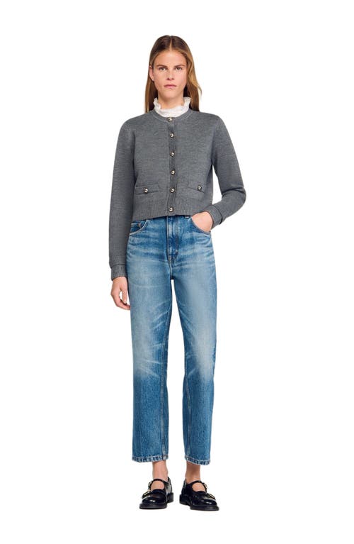 Sandro Cardigan With Detachable Ruffle Collar In Gray