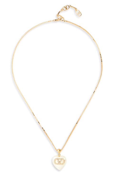 Coeur Royal VLOGO Signature Faux Pearl Pendant Necklace