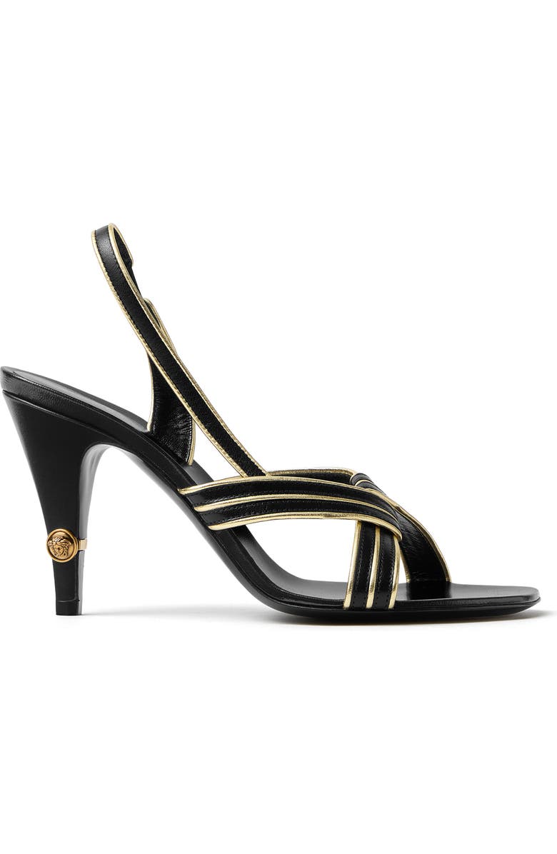 Versace Giana Nappa Sandal, Main, color, Black Light Gold