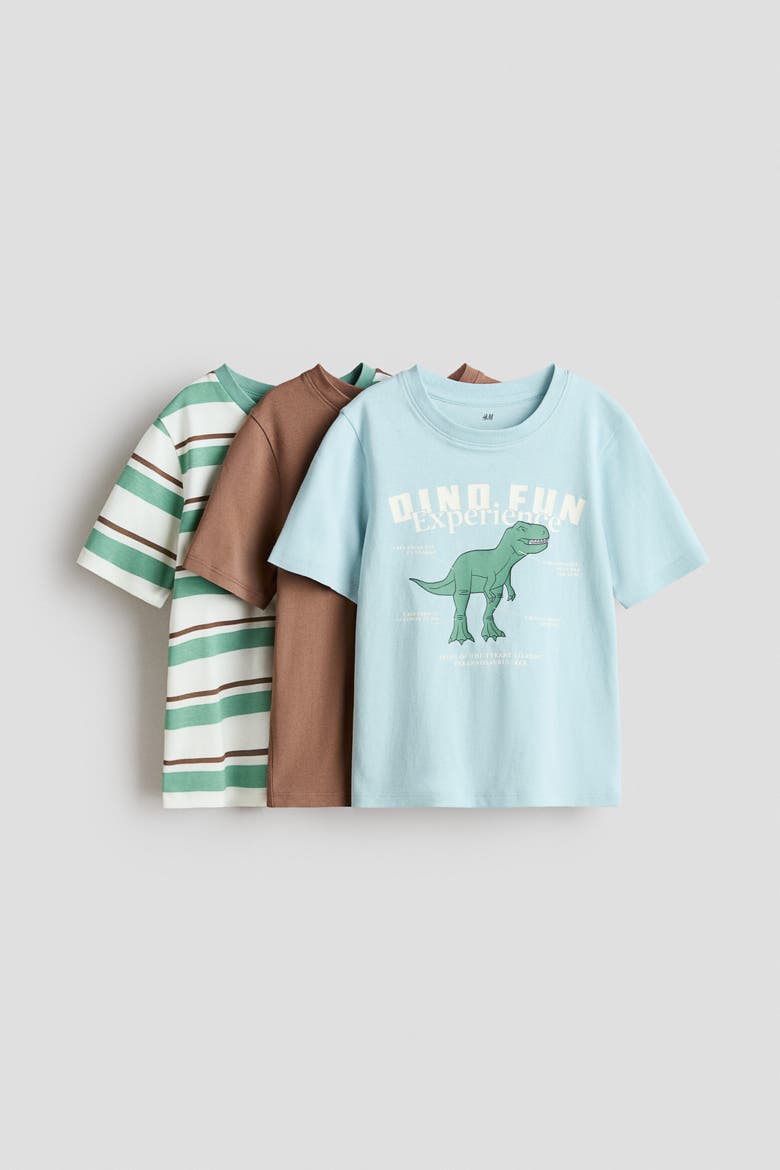 3-pack Cotton T-shirts, Main, color, Light blue/Dino Fun