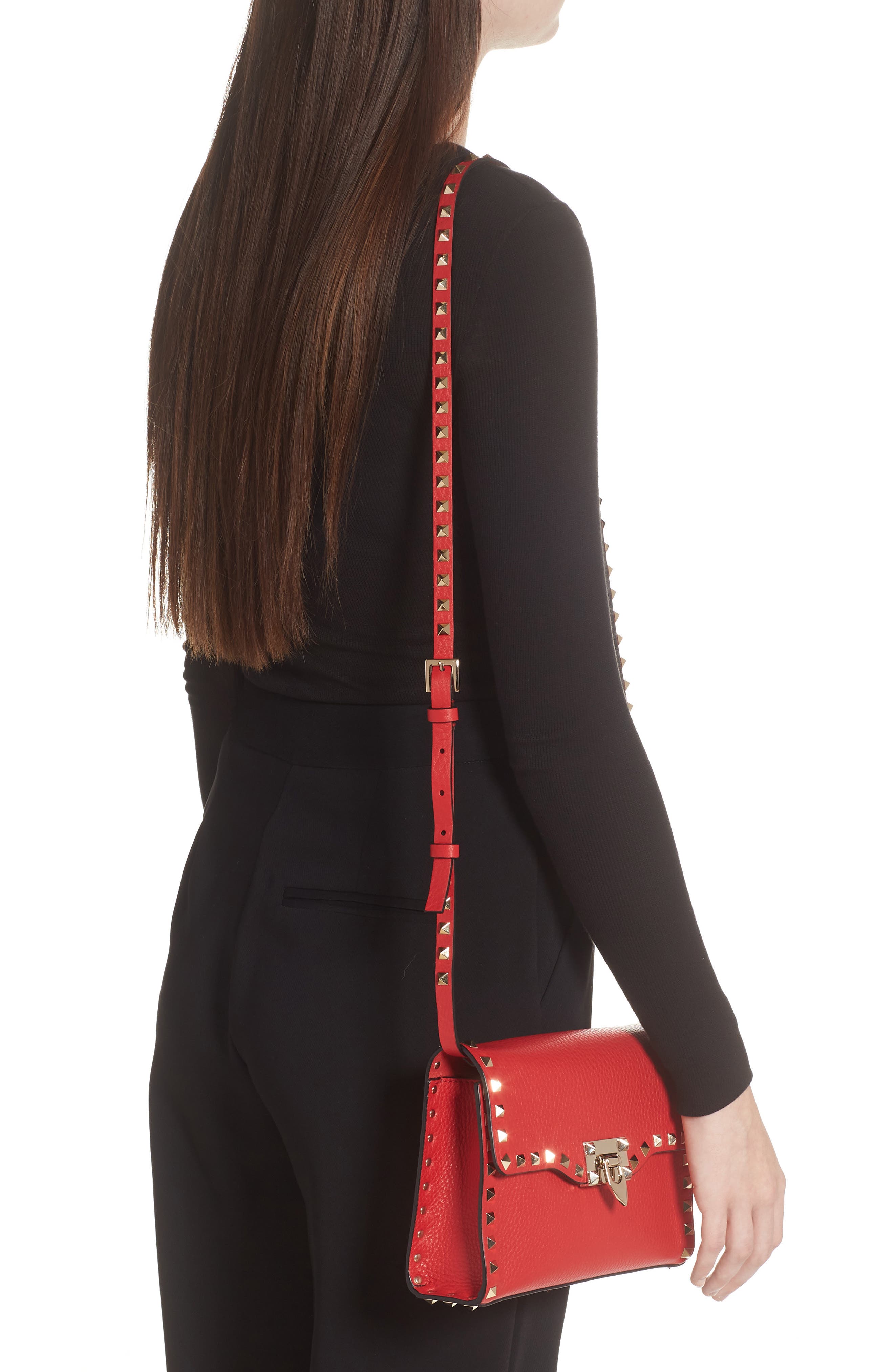 Valentino Garavani Small Rockstud Leather Shoulder Bag, Alternate, color, 