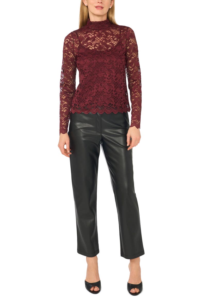 Lace Mock Neck Top, Alternate, color, MAUVE MARSALA