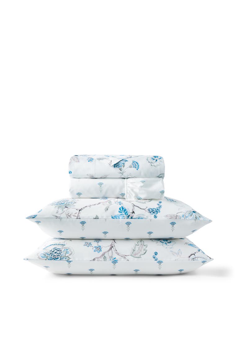 Tropical Floral Luxury Cotton Sateen Sheet Set Bundles, Main, color, Blue