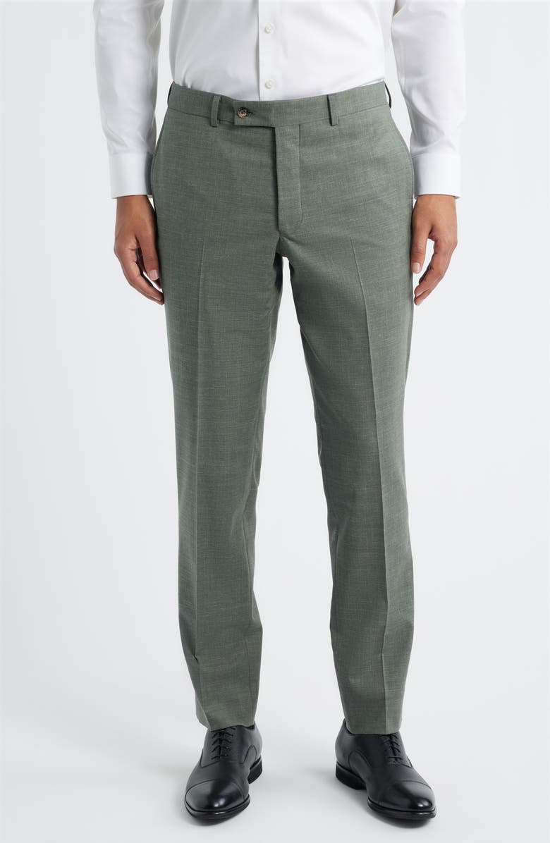 Jack Victor Patrick Stretch Tropical Wool, Silk & Linen Blend Pants, Main, color, Olive