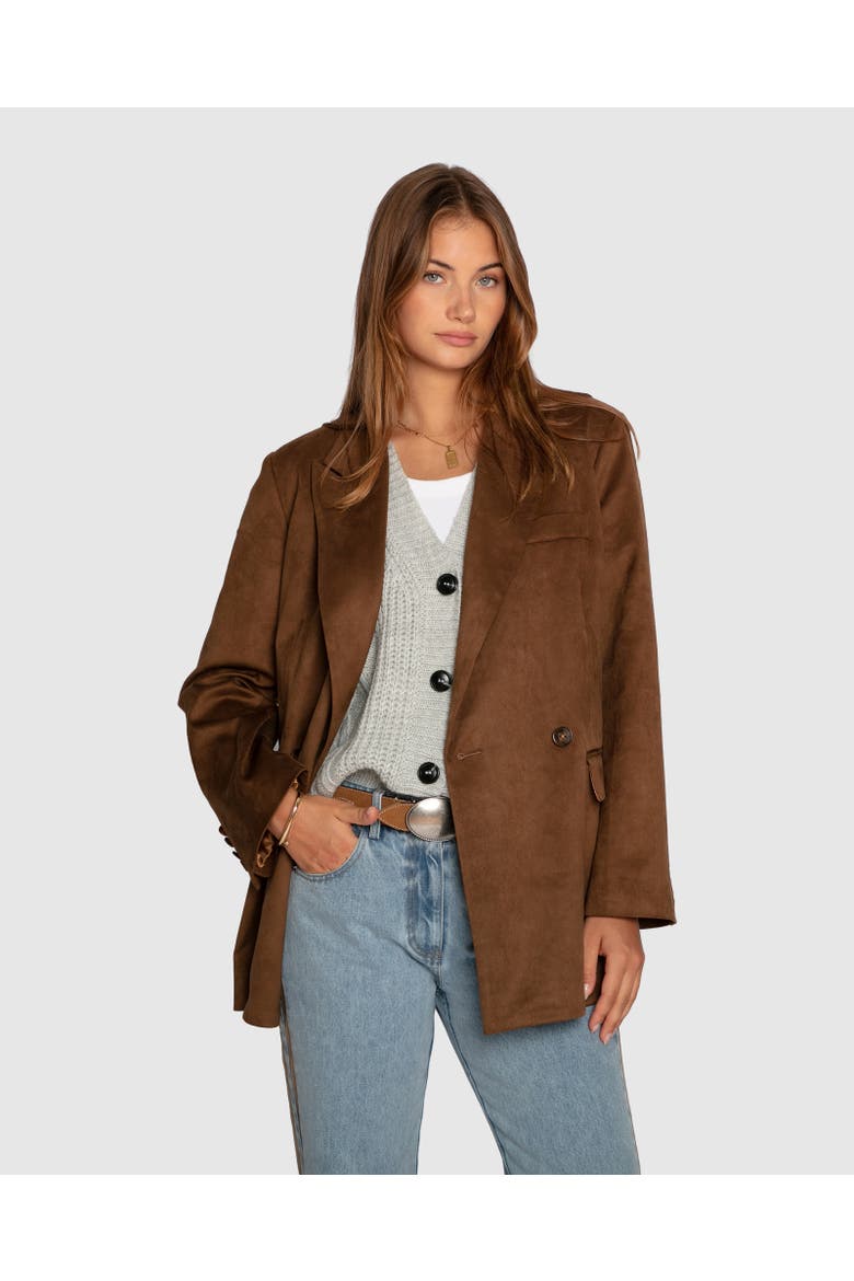 Charmer Faux Suede Blazer, Alternate, color, Brown