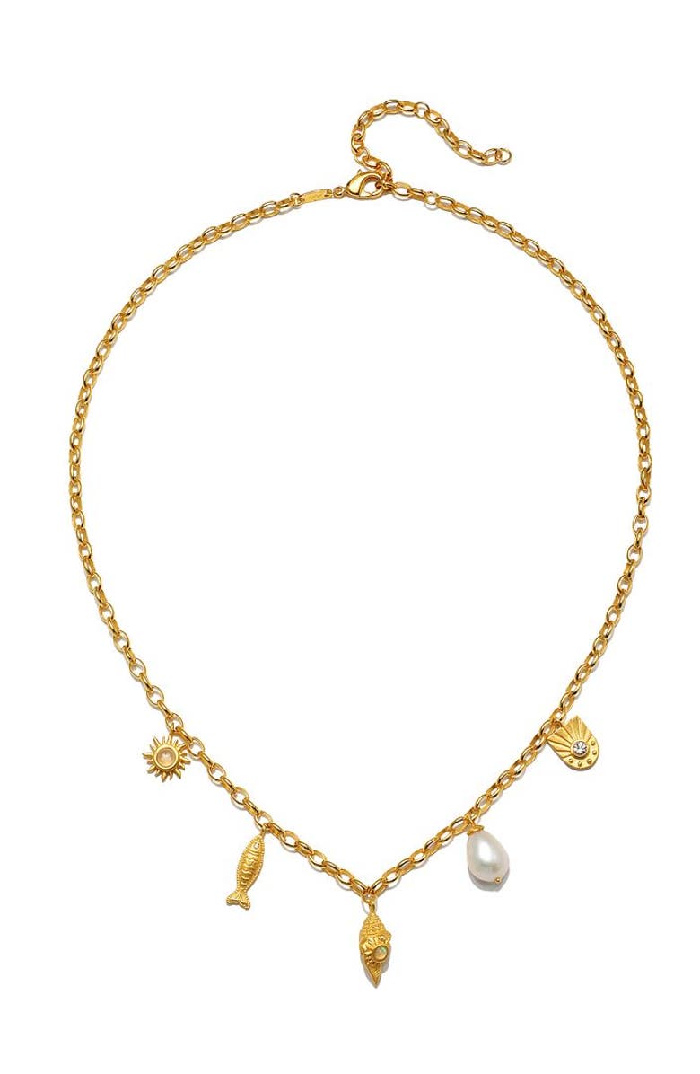 Satya Jewelry Blessings of the Sea Multi Charm Necklace, Alternate, color, Gold