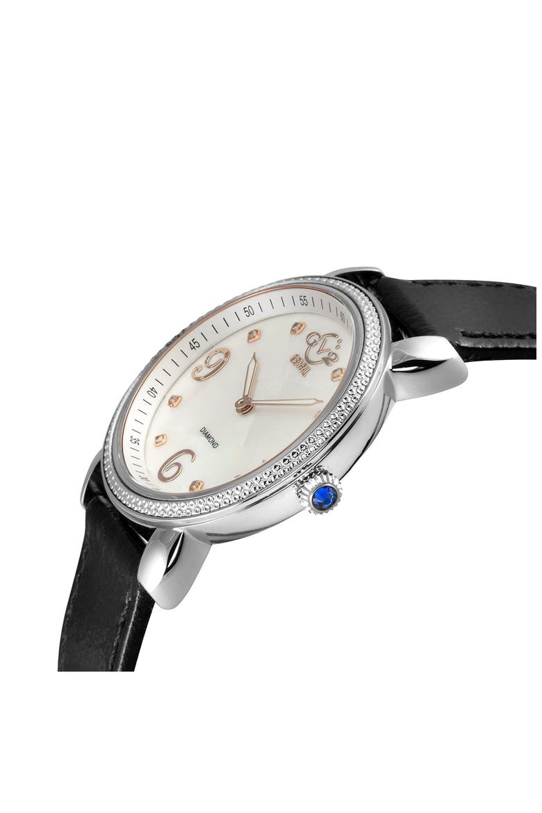 Ravenna Swiss Quartz Diamond Accent Leather Strap Watch, 37mm, Alternate, color, BLACK