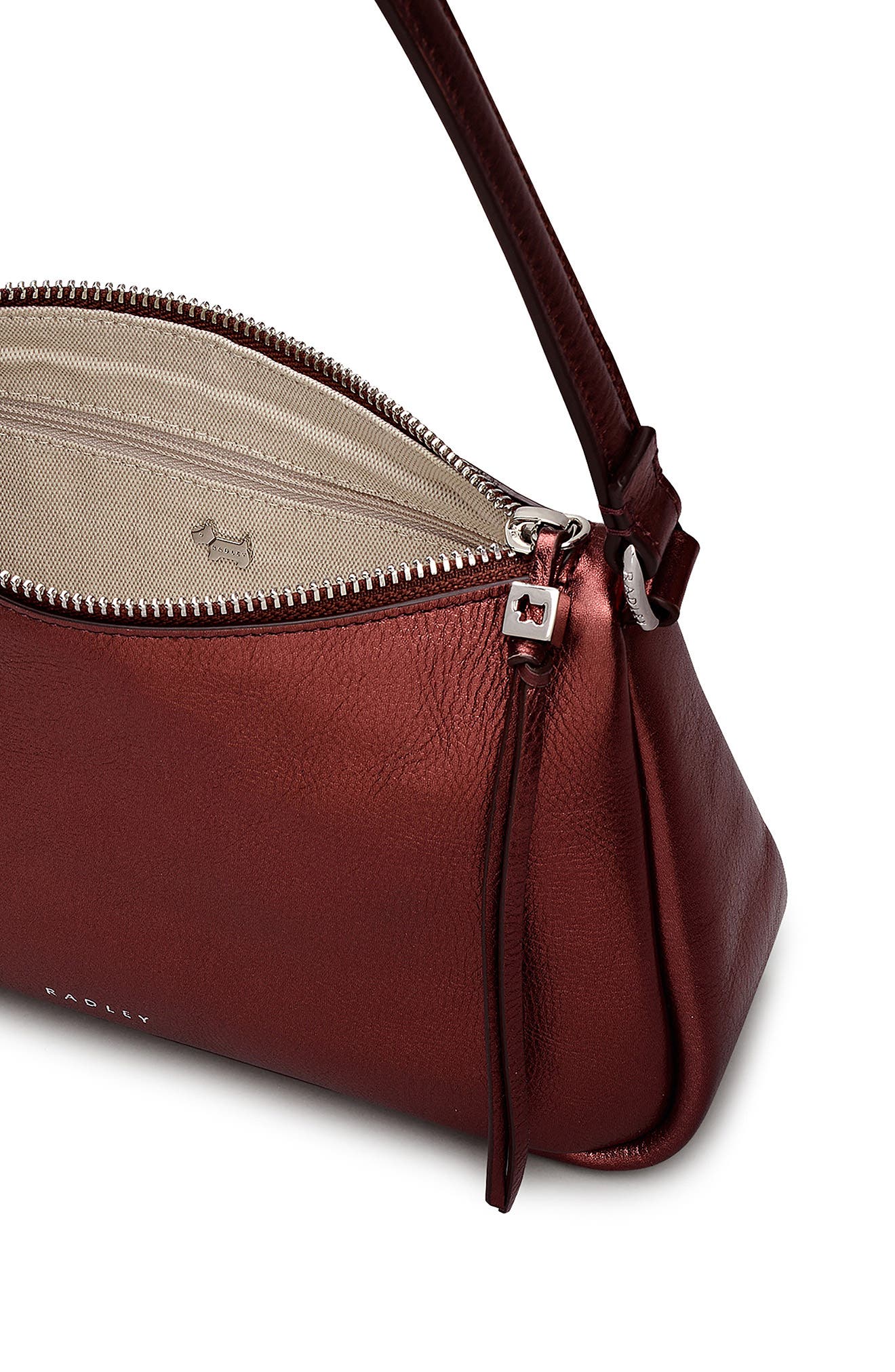 Radley Carlton Close Metallic Leather Shoulder Bag, Alternate, color, Bronze